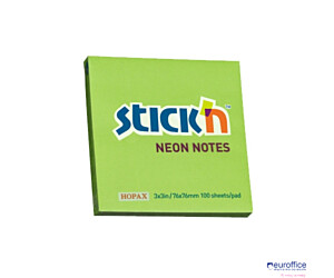 Bloczek STICKN 76x76mm zielony neonowy 100k 21167 STICKN