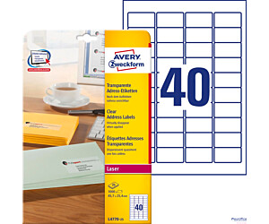 Etykiety adresowe L4770-25 45,7 x 25,4 25 ark. przezroczyste Avery Zweckform