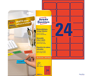 Etykiety czerwone L6034-20 63,5 x 33,9 20 ark. usuwalne Avery Zweckform (X)