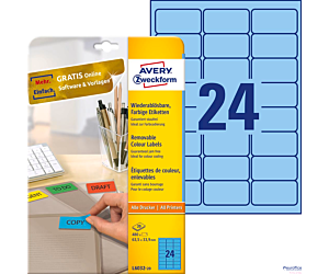 Etykiety niebieskie L6032-20 63,5 x 33,9 20 ark. usuwalne, Avery Zweckform