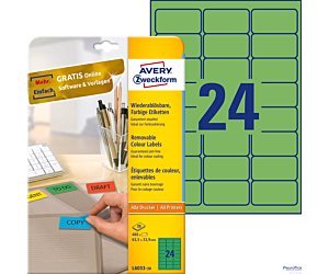 Etykiety zielone L6033-20 63,5 x 33,9 20 ark. usuwalne, Avery Zweckform