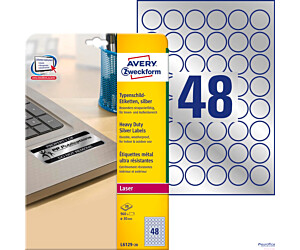 Etykiety znamionowe L6129-20 Q30 20 ark srebrne, poliestrowe, Avery Zweckform (X)