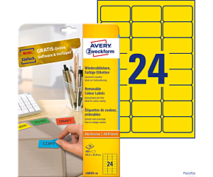 Etykiety żółte L6035-20 63,5 x 33,9 20 ark. usuwalne Avery Zweckform (X)