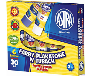 Farby plakatowe Astra 6 kolorów - tuba 30 ml, 83119900
