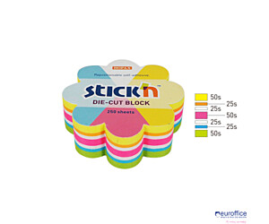 Notes kwiatek, 67x67mm, mix 5 kol. neon+biały, 250kart. Stick"n 21833
