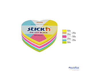 Notes serce, 64x67mm, mix 5 kol. neon+biały, 250kart. Stick"n 21836