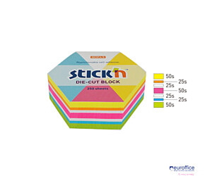 Notes sześciokąt, 61x70mm, mix 5 kol. neon+biały, 250kart. Stick"n 21827