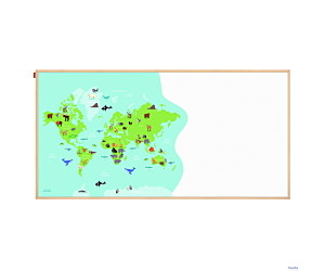Tablica edukacyjna MemoBe, WHITEBOARDGAME: Animal adventure!, nadruk MAPA ŚWIATA ZE ZWIERZĘTAMI, rama drewniana, PL, 200x100 cm MTM200100.MA01.01.51