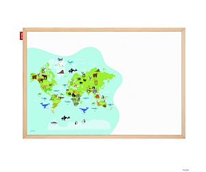 Tablica edukacyjna MemoBe, WHITEBOARDGAME: Animal adventure!, nadruk MAPA ŚWIATA ZE ZWIERZĘTAMI, rama drewniana, PL, 90x60 cm MTM090060.MA01.01.51