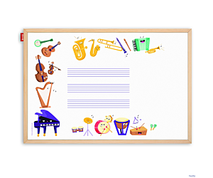 Tablica edukacyjna MemoBe, WHITEBOARDGAME: Music adventure!, nadruk WESOŁE INSTRUMENTY, rama drewniana, 90x60 cm MTM090060.MU02.01.51
