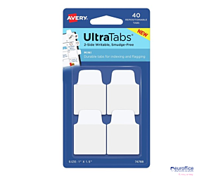 Ultra Tabs - samoprzylepne zakładki indeksujące, białe, 25,4x38, 40 szt., Avery Zweckform 74788 SALE