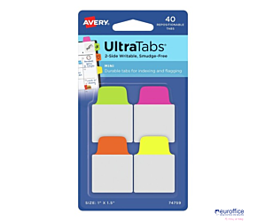Ultra Tabs - samoprzylepne zakładki indeksujące, kolorowe, neonowe, 25,4x38, 40 szt., Avery Zweckform 74759