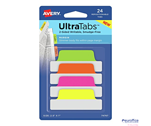 Ultra Tabs - samoprzylepne zakładki indeksujące, kolorowe, neonowe, 63,5x25, 24 szt., Avery Zweckform 74767