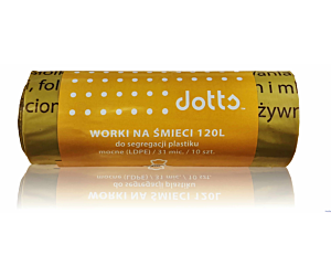 Worki na śmieci 120l 10szt., DOTTS, do segregacji plastiku, NADRUK, mocne (LDPE), 31mic., żółte